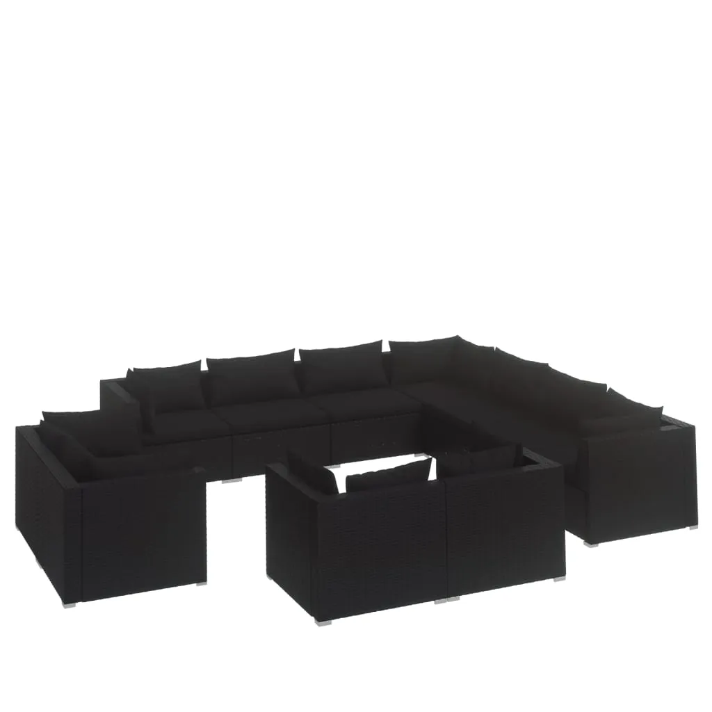 11 Piece Garden Lounge Set with Cushions Black Poly Rattan