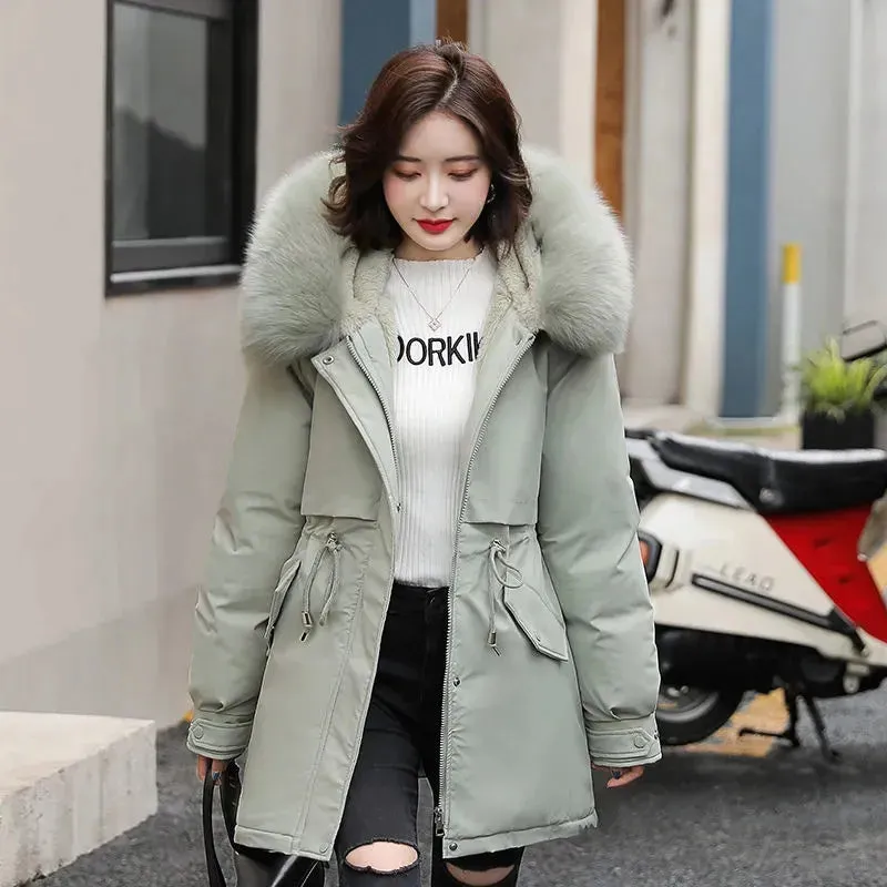 2024 New Winter Jacket for Women – Fashion Long Parka with Wool Liner, Hooded Slim Coat, Fur Collar, Warm Padded Snow Wear