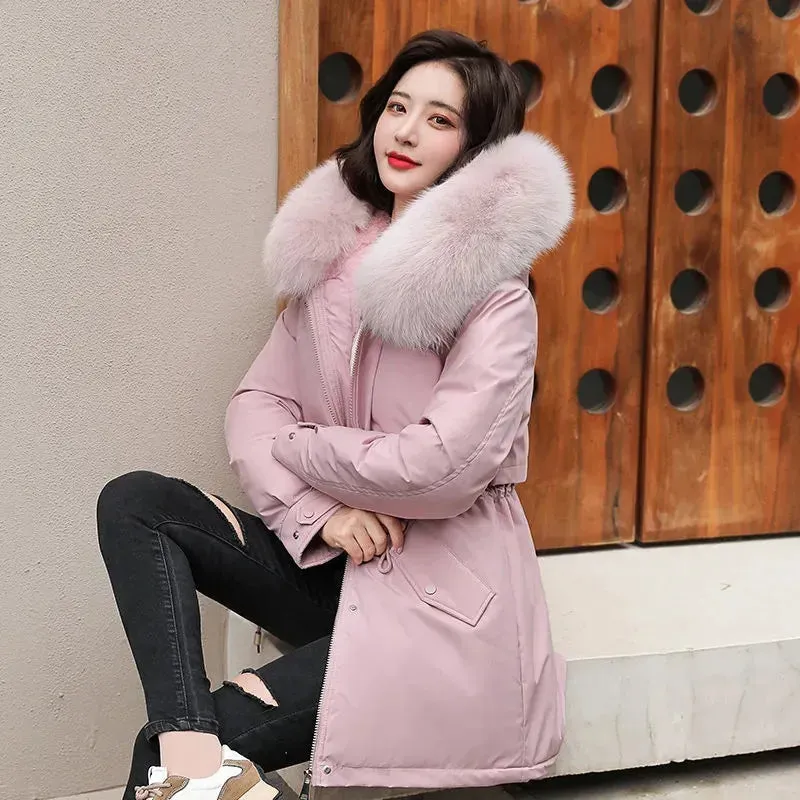 2024 New Winter Jacket for Women – Fashion Long Parka with Wool Liner, Hooded Slim Coat, Fur Collar, Warm Padded Snow Wear