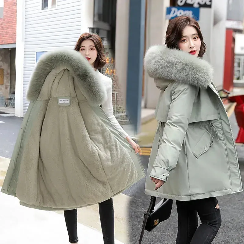 2024 New Winter Jacket for Women – Fashion Long Parka with Wool Liner, Hooded Slim Coat, Fur Collar, Warm Padded Snow Wear