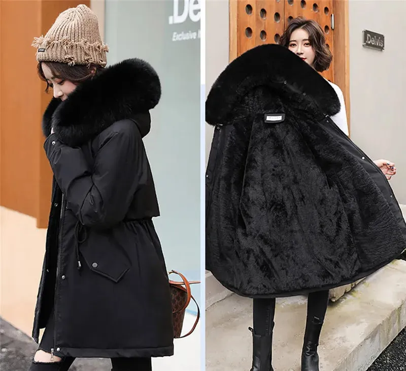 2024 New Winter Jacket for Women – Fashion Long Parka with Wool Liner, Hooded Slim Coat, Fur Collar, Warm Padded Snow Wear