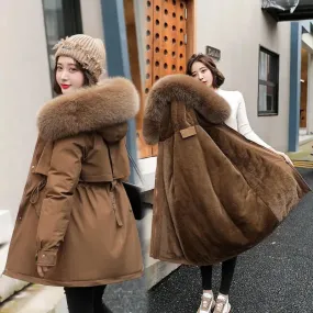 2024 New Winter Jacket for Women – Fashion Long Parka with Wool Liner, Hooded Slim Coat, Fur Collar, Warm Padded Snow Wear