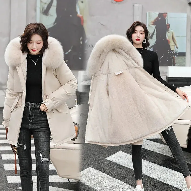 2024 New Winter Jacket for Women – Fashion Long Parka with Wool Liner, Hooded Slim Coat, Fur Collar, Warm Padded Snow Wear