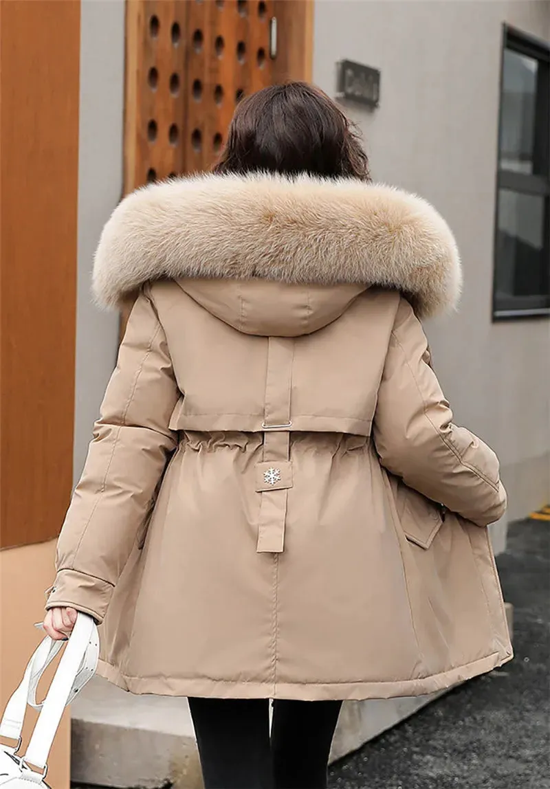 2024 New Winter Jacket for Women – Fashion Long Parka with Wool Liner, Hooded Slim Coat, Fur Collar, Warm Padded Snow Wear