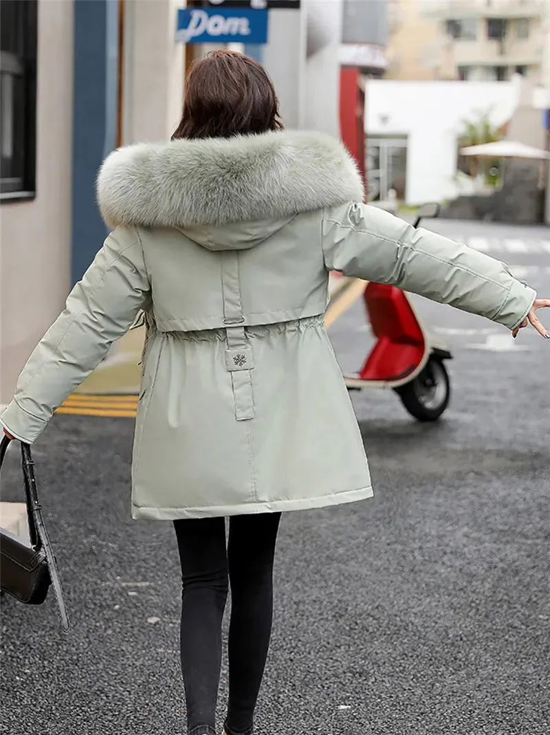 2024 New Winter Jacket for Women – Fashion Long Parka with Wool Liner, Hooded Slim Coat, Fur Collar, Warm Padded Snow Wear