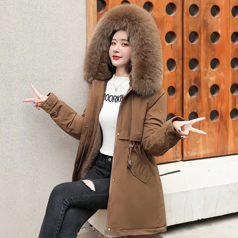 2024 New Winter Jacket for Women – Fashion Long Parka with Wool Liner, Hooded Slim Coat, Fur Collar, Warm Padded Snow Wear