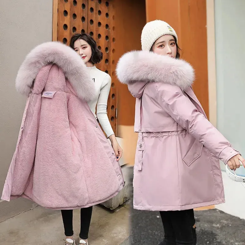 2024 New Winter Jacket for Women – Fashion Long Parka with Wool Liner, Hooded Slim Coat, Fur Collar, Warm Padded Snow Wear