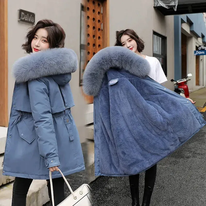 2024 New Winter Jacket for Women – Fashion Long Parka with Wool Liner, Hooded Slim Coat, Fur Collar, Warm Padded Snow Wear