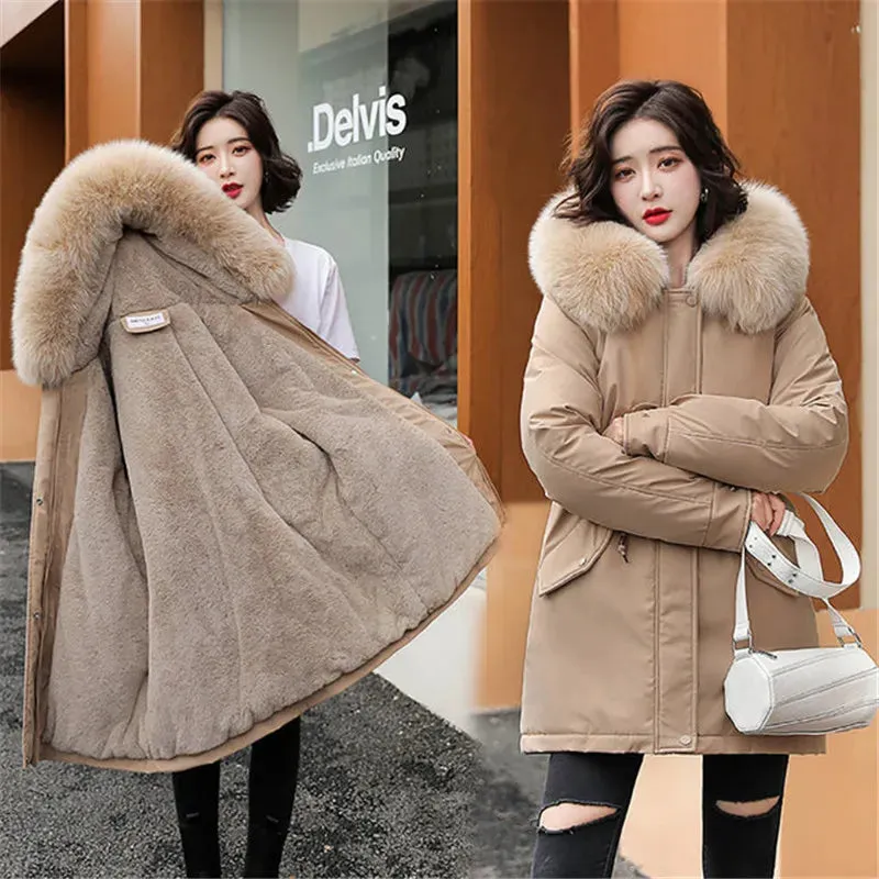 2024 New Winter Jacket for Women – Fashion Long Parka with Wool Liner, Hooded Slim Coat, Fur Collar, Warm Padded Snow Wear