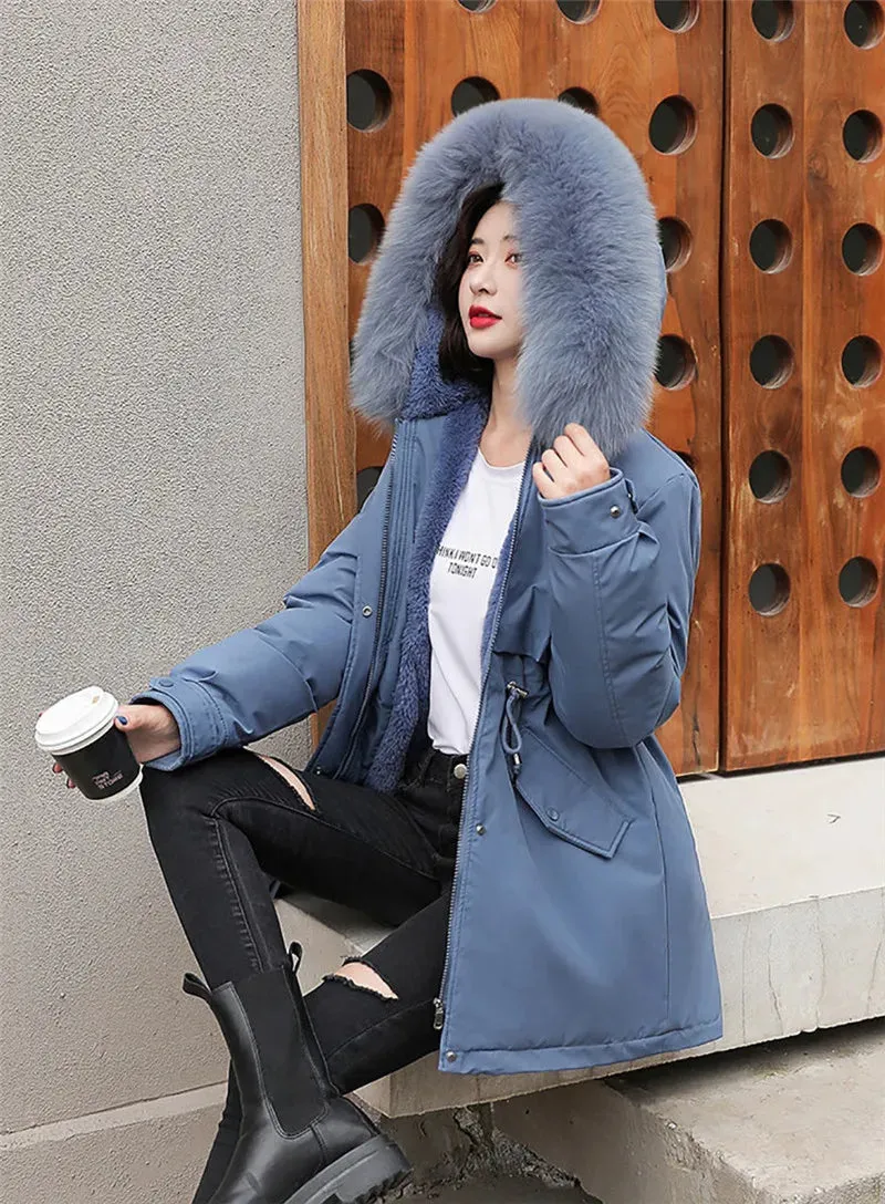 2024 New Winter Jacket for Women – Fashion Long Parka with Wool Liner, Hooded Slim Coat, Fur Collar, Warm Padded Snow Wear