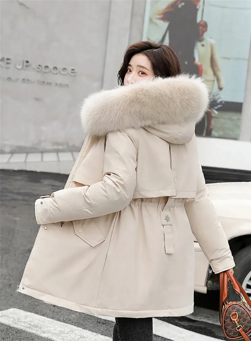 2024 New Winter Jacket for Women – Fashion Long Parka with Wool Liner, Hooded Slim Coat, Fur Collar, Warm Padded Snow Wear