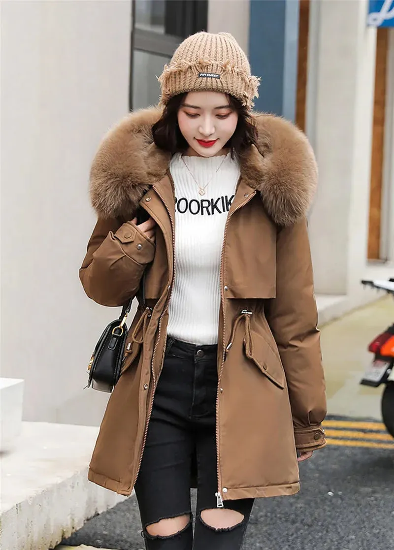 2024 New Winter Jacket for Women – Fashion Long Parka with Wool Liner, Hooded Slim Coat, Fur Collar, Warm Padded Snow Wear