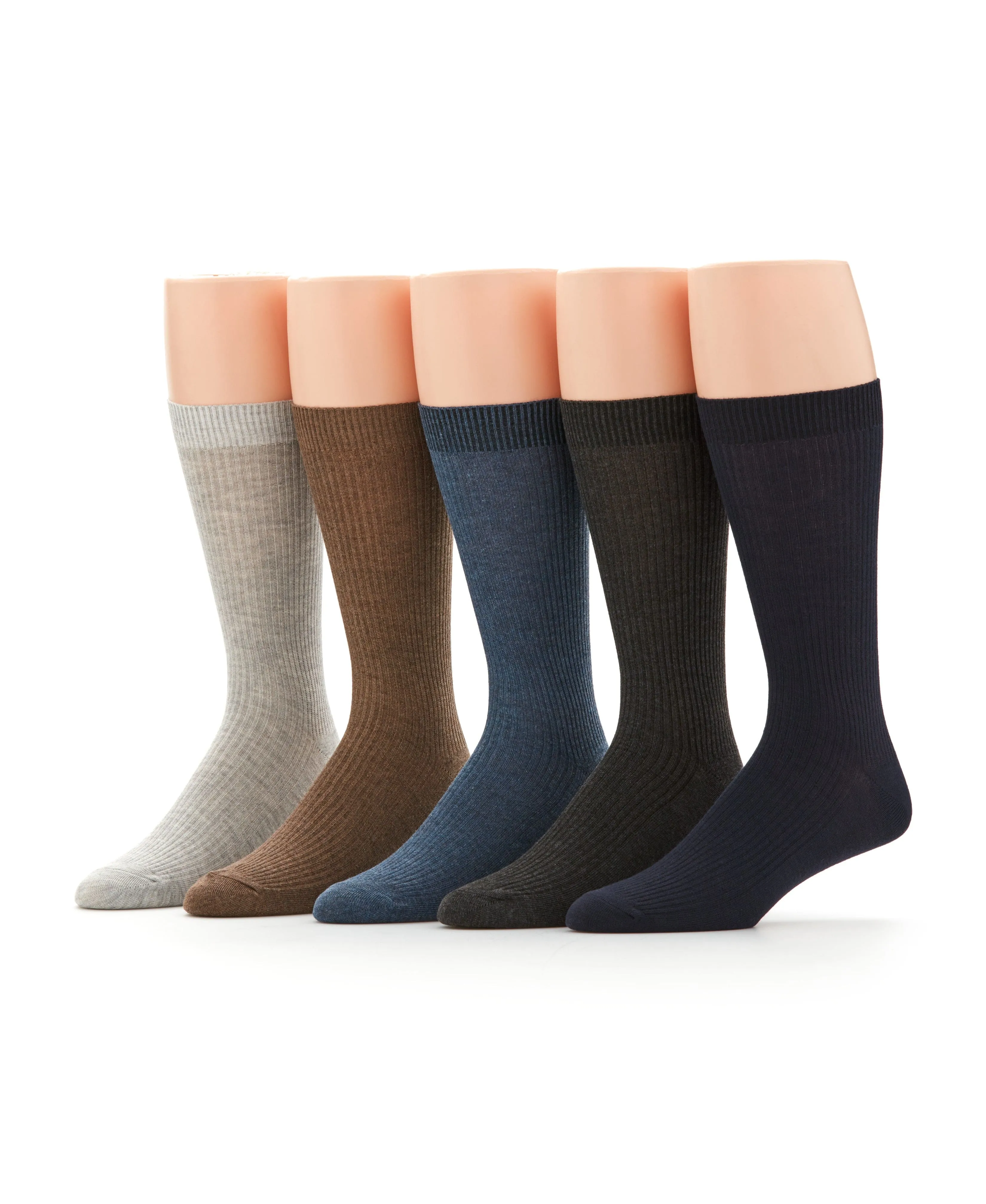 5 Pack Ribbed Crew Socks