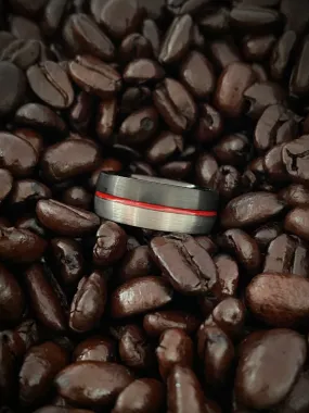 Black & Red Stripe Tungsten Band