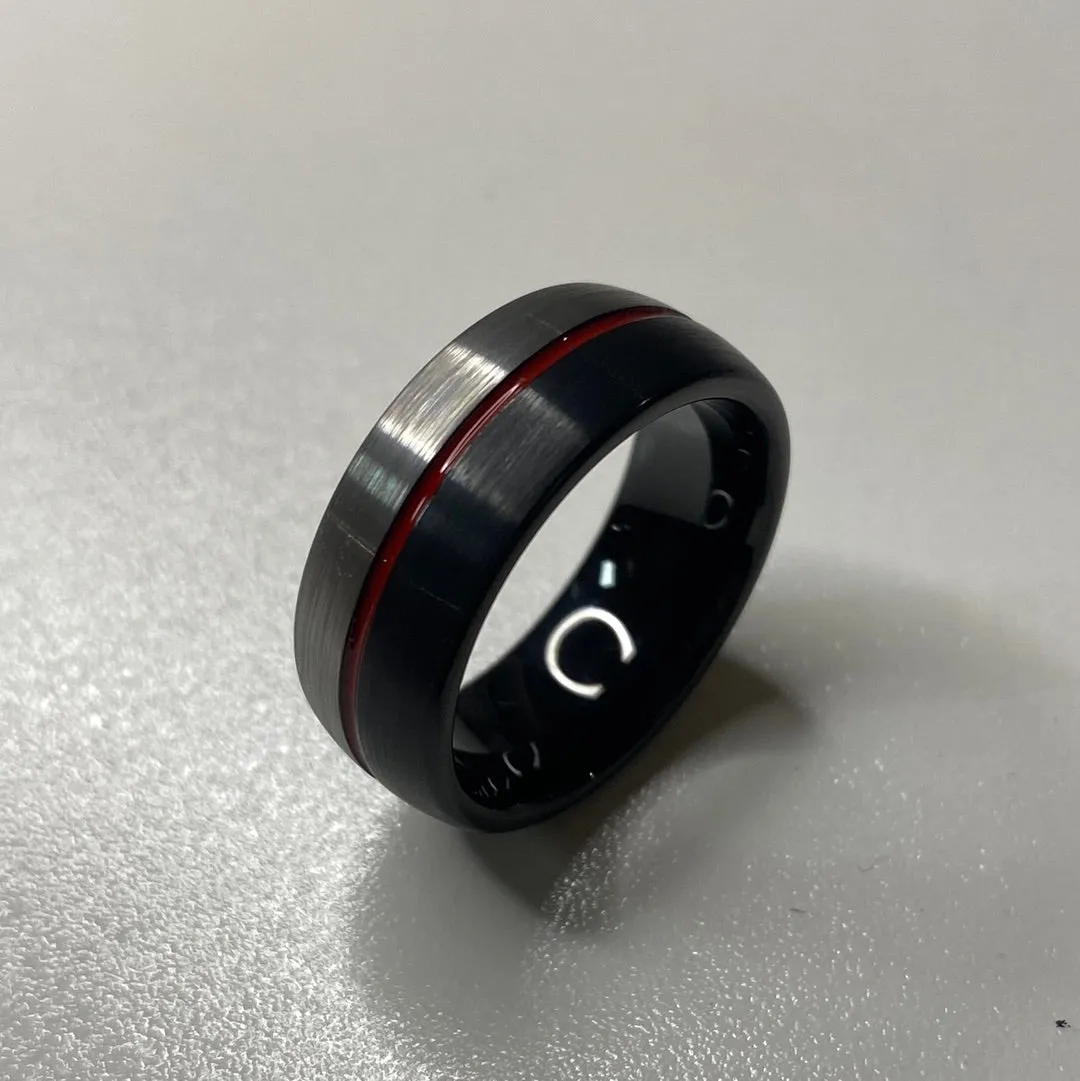 Black & Red Stripe Tungsten Band