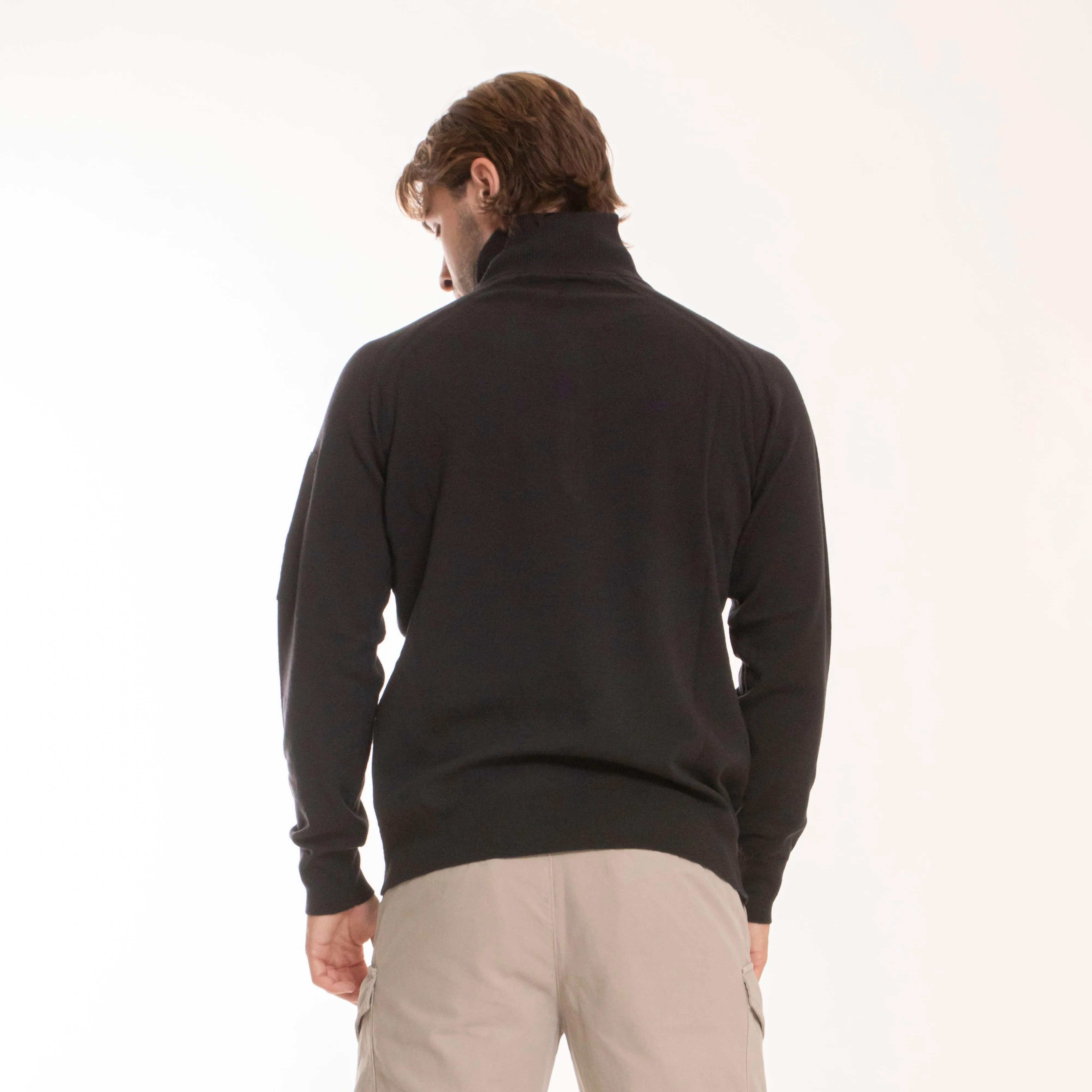 C.P. COMPANY EXTRA FINE MERINO WOOL HALF ZIPPED  KNIT BLACK