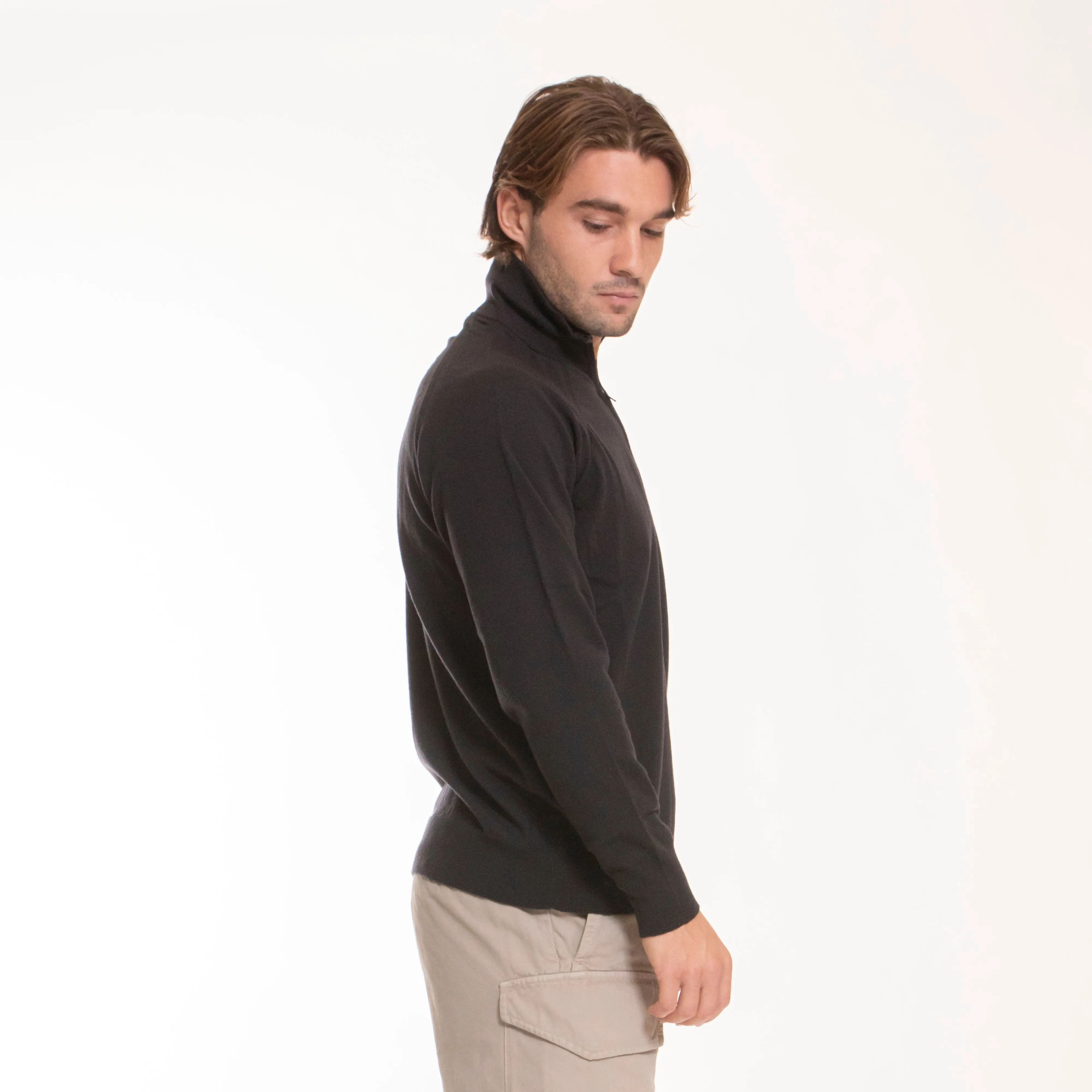 C.P. COMPANY EXTRA FINE MERINO WOOL HALF ZIPPED  KNIT BLACK