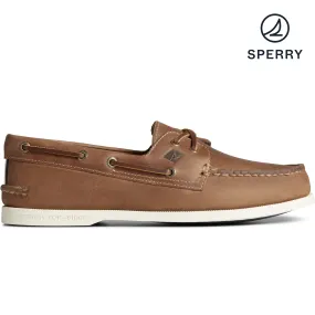 Men's Authentic Original Cross Lace Leather Boat Shoe - Tan (STS24867)