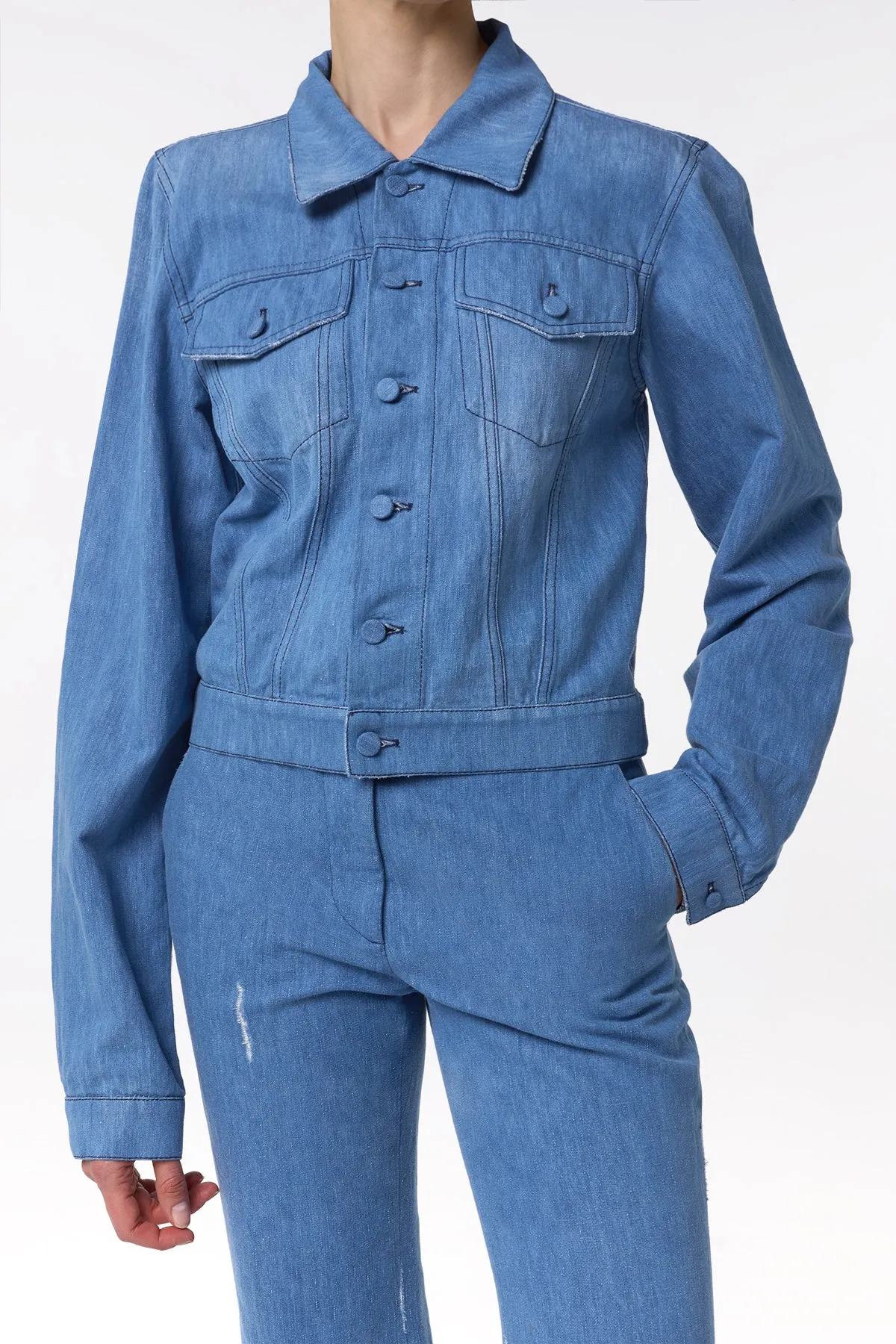 Roland Jacket in Light Blue Recycled Cotton Linen Denim