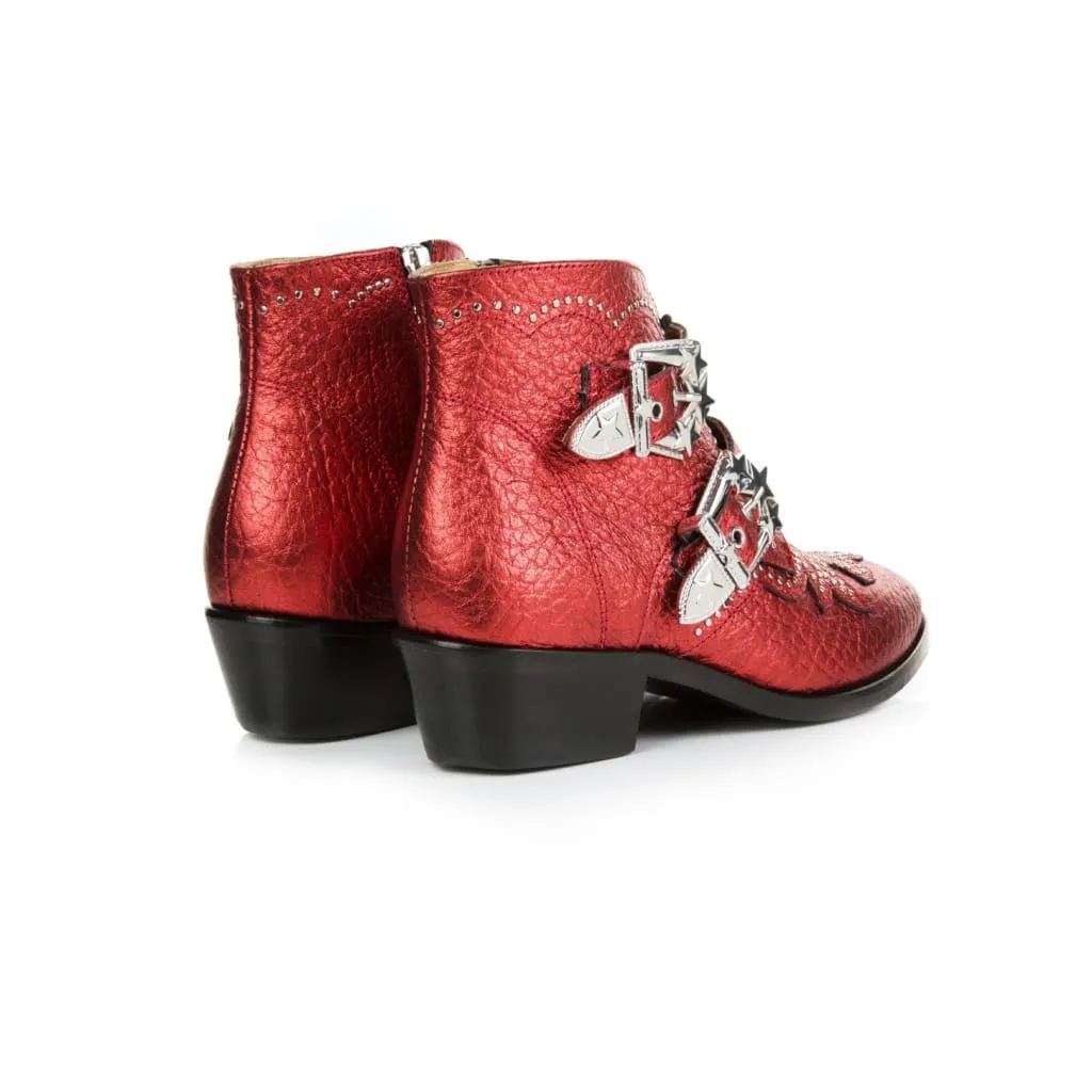 Starlight: Red Metallic Leather Ankle Boots