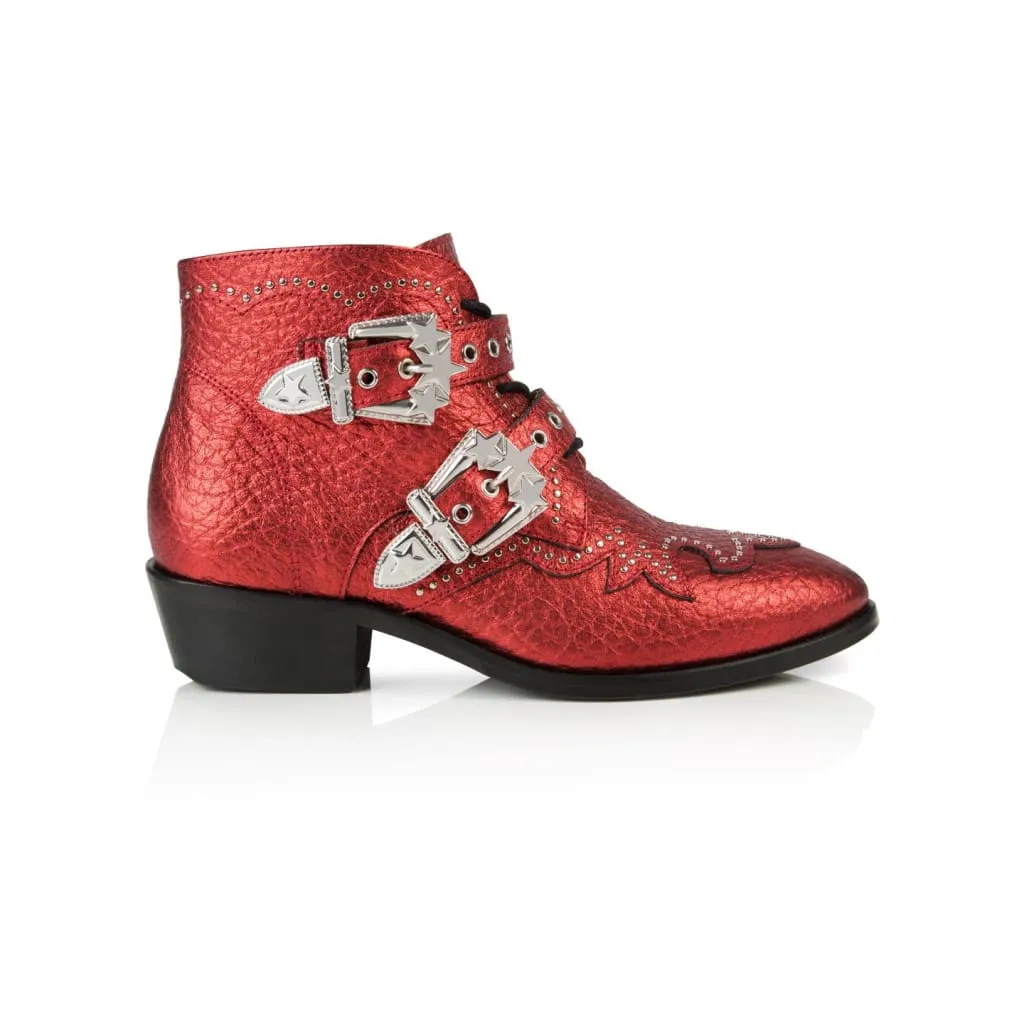 Starlight: Red Metallic Leather Ankle Boots